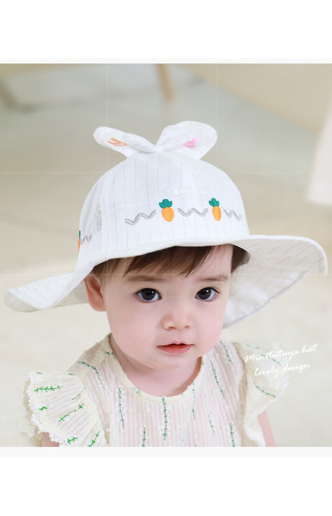 หมวกปีกกว้างกันแดดกระต่ายปักแครอท ด้านหลังผ้าตาข่าย tutuya