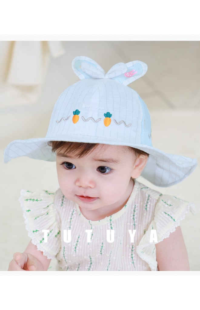 หมวกปีกกว้างกันแดดกระต่ายปักแครอท ด้านหลังผ้าตาข่าย tutuya