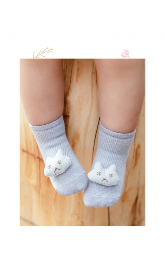 ถุงเท้าเด็กแต่งหัวตุ๊กตาน่ารัก ข้อสั้น มีกันลื่น robibabi
