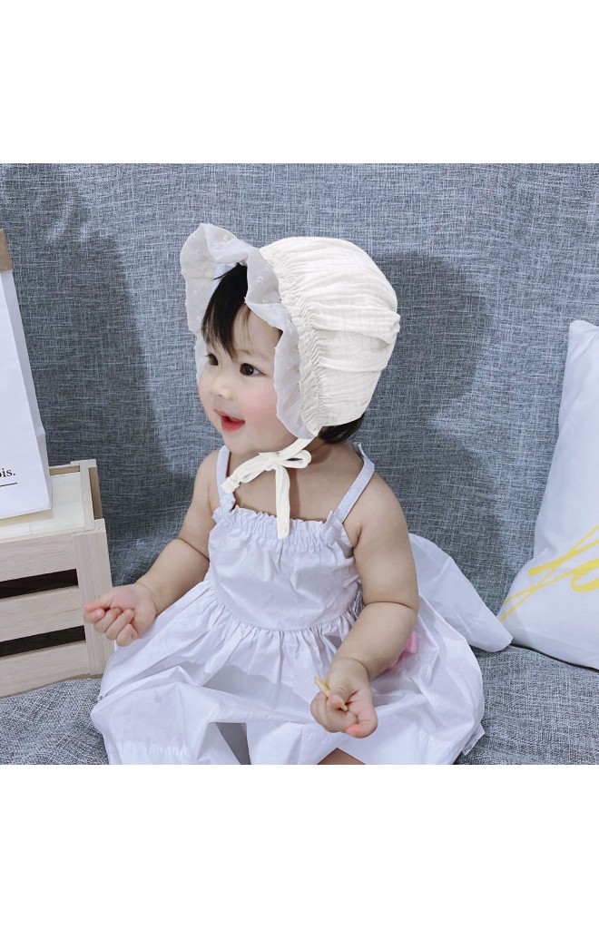 หมวกผูกคางเด็กหญิงผ้าฝ้ายชายระบายสวย