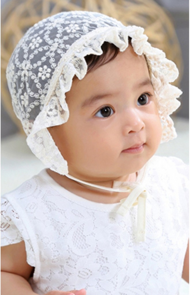 หมวกผูกคางเด็กเล็กผ้าลูกไม้ หมวกผูกคางเด็กเล็กผ้าลูกไม้