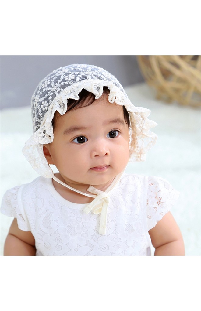 หมวกผูกคางเด็กเล็กผ้าลูกไม้