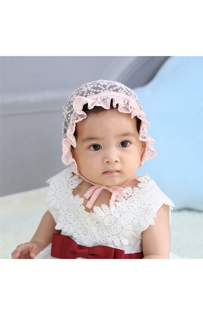 หมวกผูกคางเด็กเล็กผ้าลูกไม้