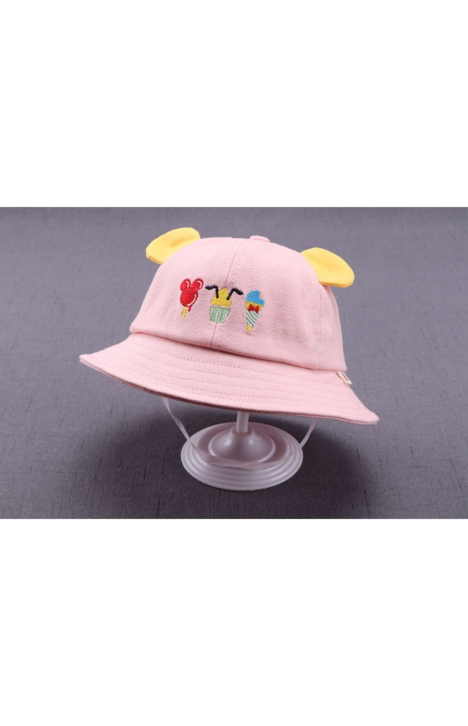 หมวกปีกรอบแต่งหูมิกกี้ ด้านหน้าปักไอศกรีม KUKUJI