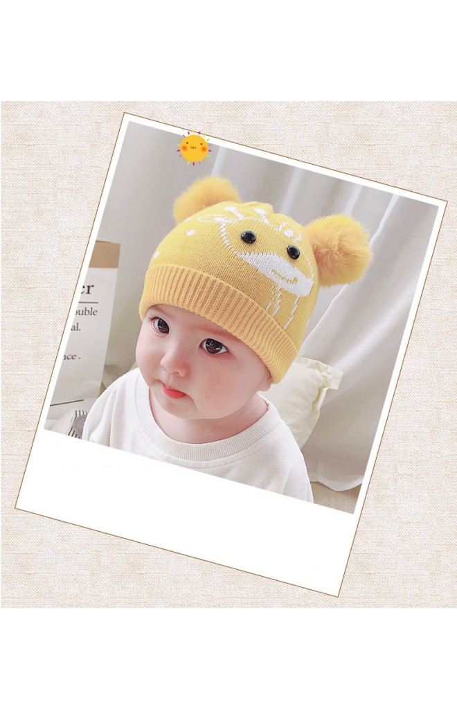 หมวกยีราฟน่ารักด้านบนแต่งปอมปอมขนมิ้ง