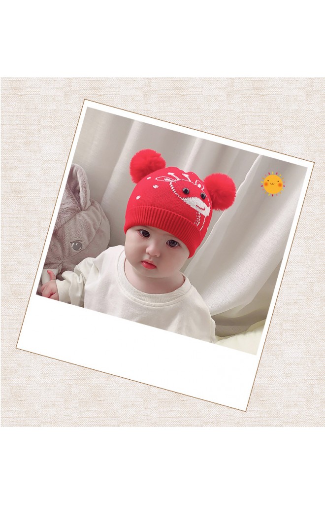 หมวกยีราฟน่ารักด้านบนแต่งปอมปอมขนมิ้ง