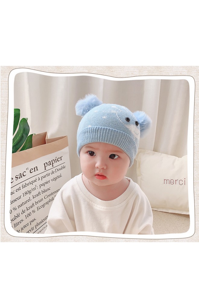หมวกยีราฟน่ารักด้านบนแต่งปอมปอมขนมิ้ง