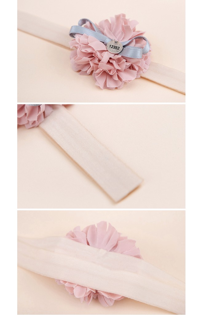 สายคาดผมดอกไม้กลีบซ้อนสีชมพูกลีบบัวแต่งโบว์เทา