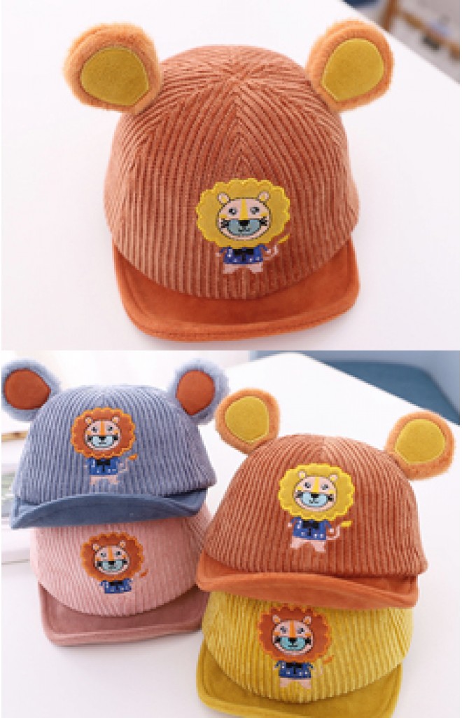 หมวกแก๊ปสิงโตผ้าลูกฟูก หูนูนปุยๆ หมวกแก๊ปสิงโตผ้าลูกฟูก หูนูนปุยๆ