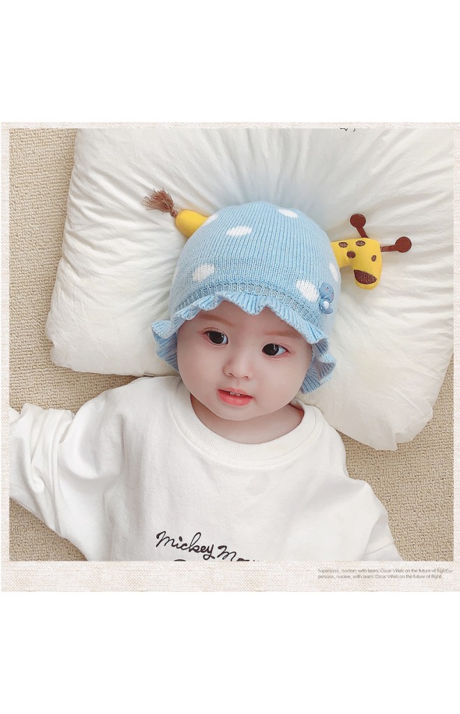 หมวกไหมพรมยีราฟ ขอบระบายน่ารัก
