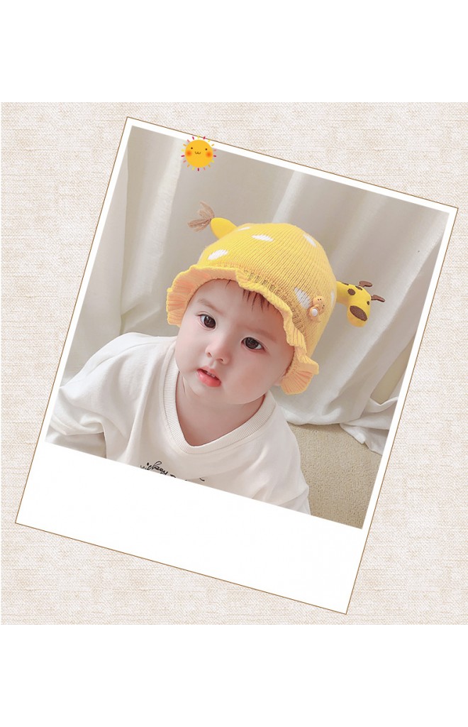 หมวกไหมพรมยีราฟ ขอบระบายน่ารัก