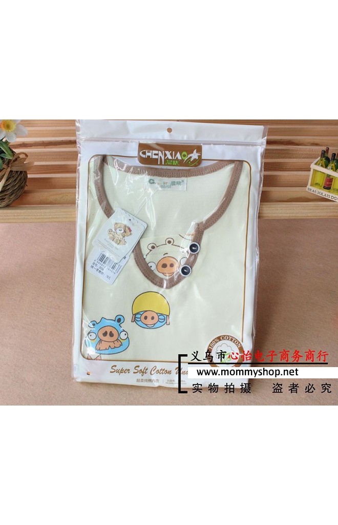 ชุดเด็ก เสื้อสีเหลืองอ่อนลาย Angry Birds กางเกงขาสั้นสีกาแฟ