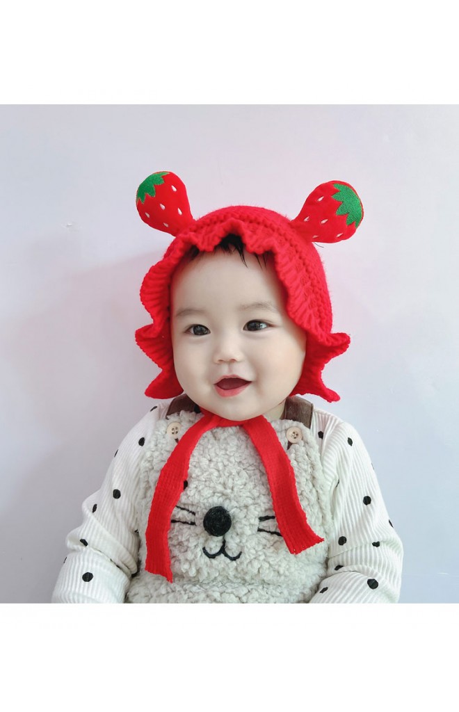 หมวกผูกคางไหมพรมผลไม้ ชายระบายน่ารัก