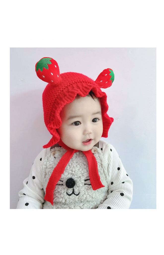 หมวกผูกคางไหมพรมผลไม้ ชายระบายน่ารัก
