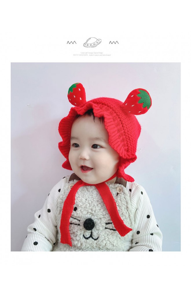หมวกผูกคางไหมพรมผลไม้ ชายระบายน่ารัก