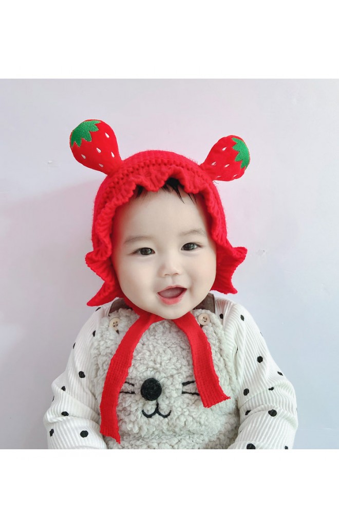 หมวกผูกคางไหมพรมผลไม้ ชายระบายน่ารัก