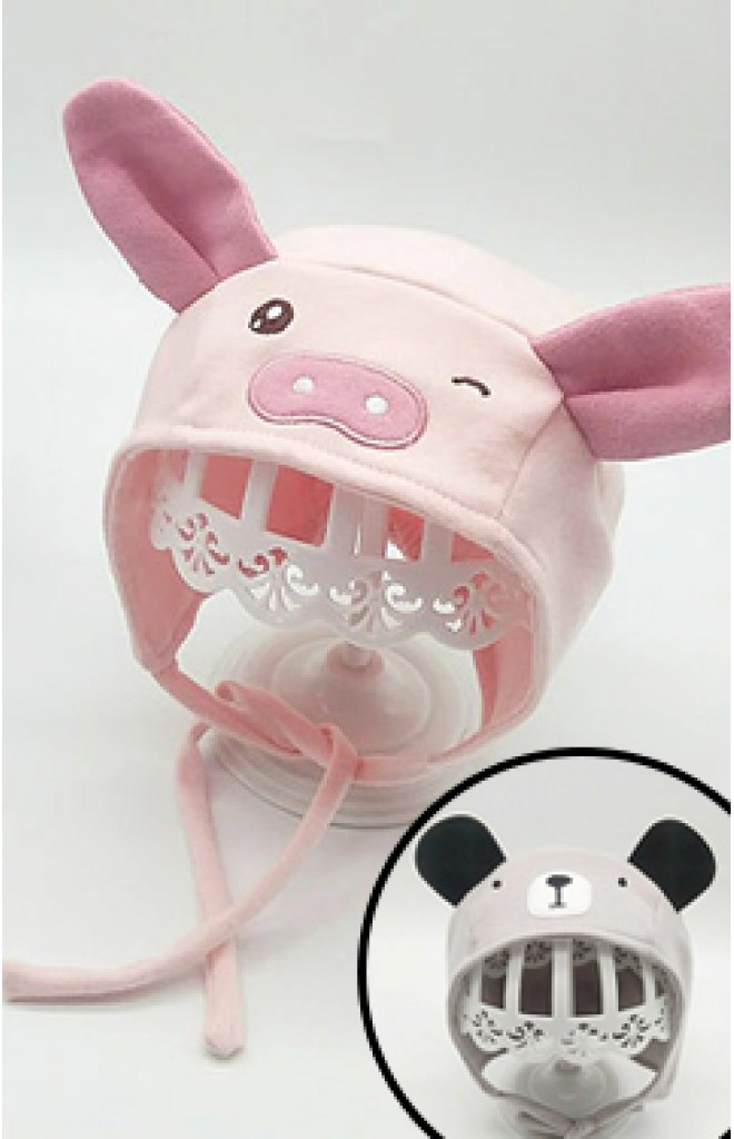 หมวกผูกคางหมูชมพู และ หมีเทา หมวกผูกคางหมูชมพู และ หมีเทา
