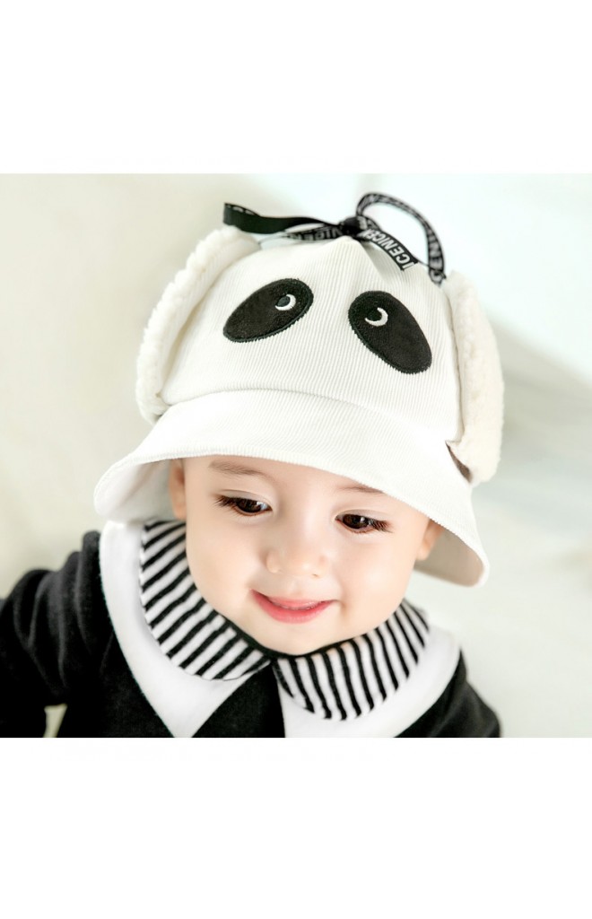 หมวกแพนด้าน่ารัก ผ้าลูกฟูก ด้านข้างมีผ้าปิดหูผ้าขน GZMM