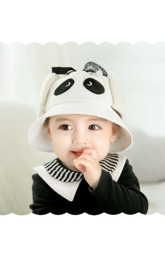 หมวกแพนด้าน่ารัก ผ้าลูกฟูก ด้านข้างมีผ้าปิดหูผ้าขน GZMM