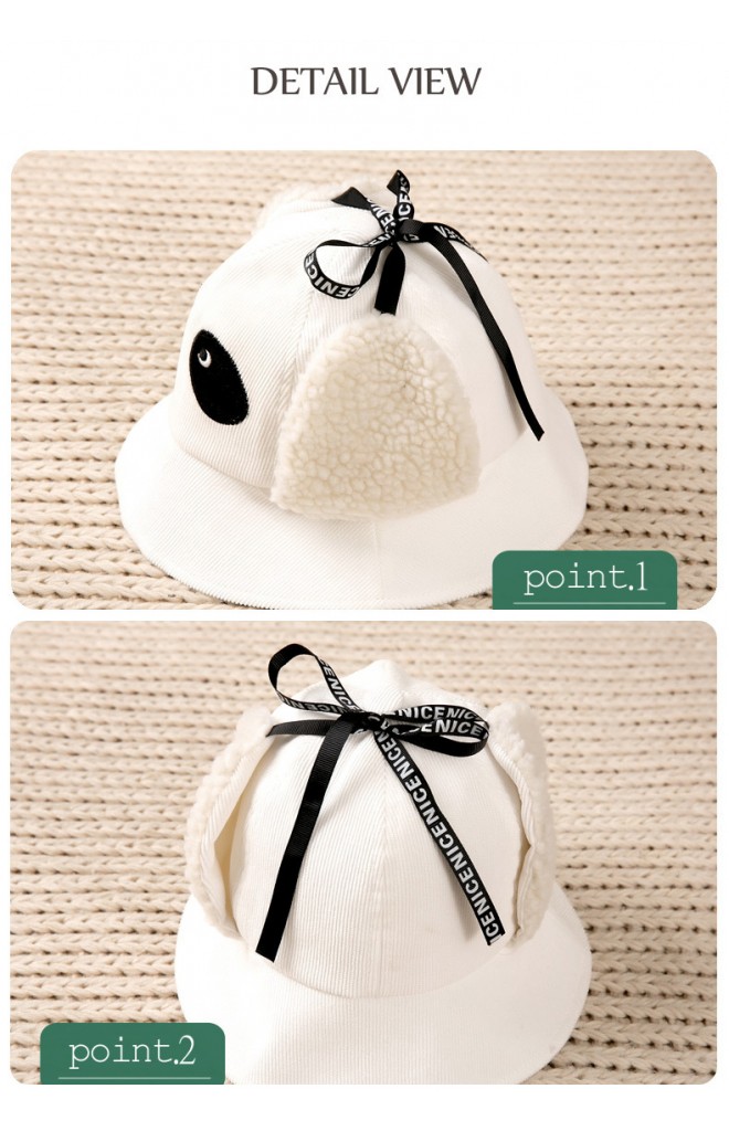 หมวกแพนด้าน่ารัก ผ้าลูกฟูก ด้านข้างมีผ้าปิดหูผ้าขน GZMM