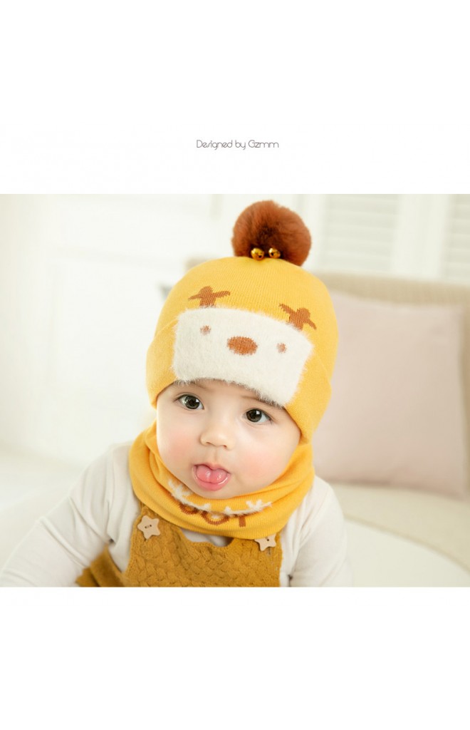 เซ็ตหมวกไหมพรมกวางน้อยมาพร้อมผ้าพันคอ GZMM