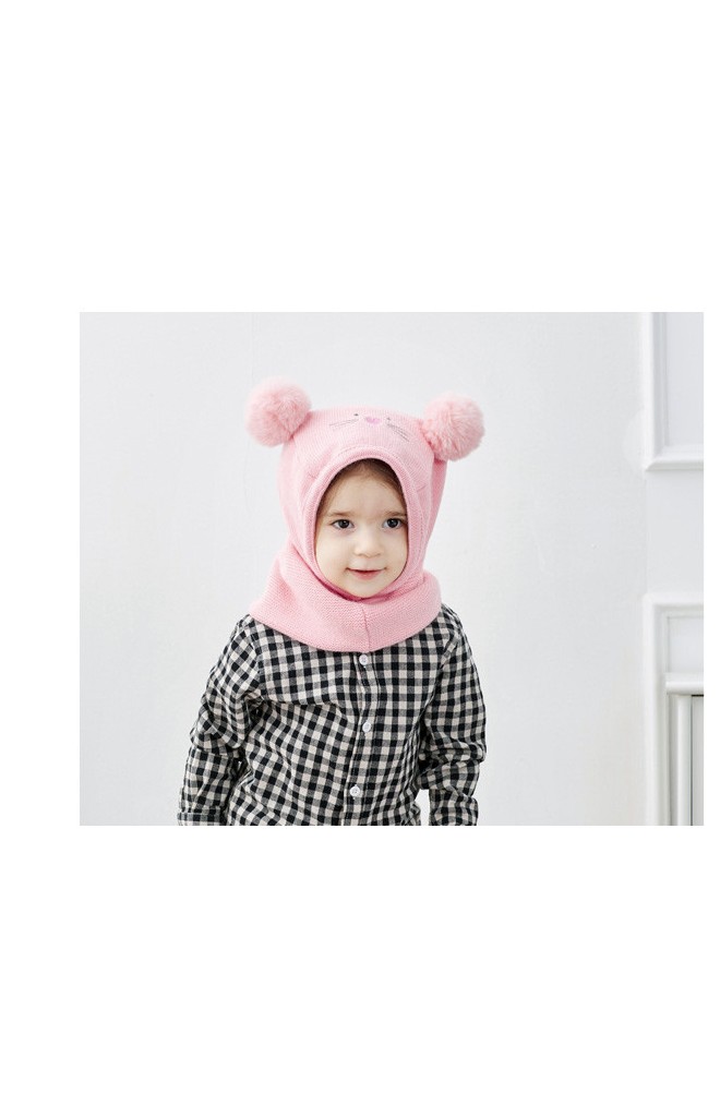 หมวกแมวน้อยแต่งปอมปอม หมวกโม่งเด็กใส่กันหนาว