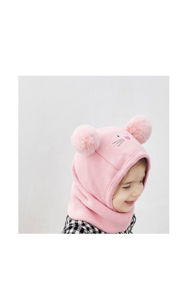 หมวกแมวน้อยแต่งปอมปอม หมวกโม่งเด็กใส่กันหนาว
