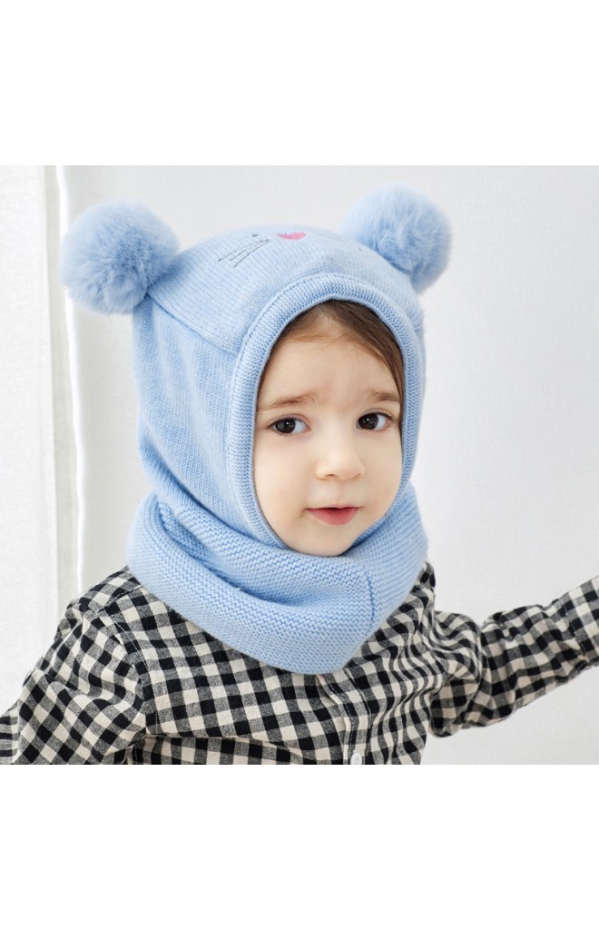 หมวกแมวน้อยแต่งปอมปอม หมวกโม่งเด็กใส่กันหนาว