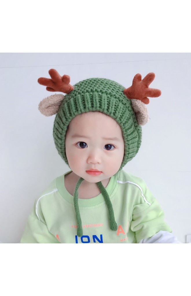 หมวกไหมพรมกวางน้อยน่ารักแบบผูกคาง