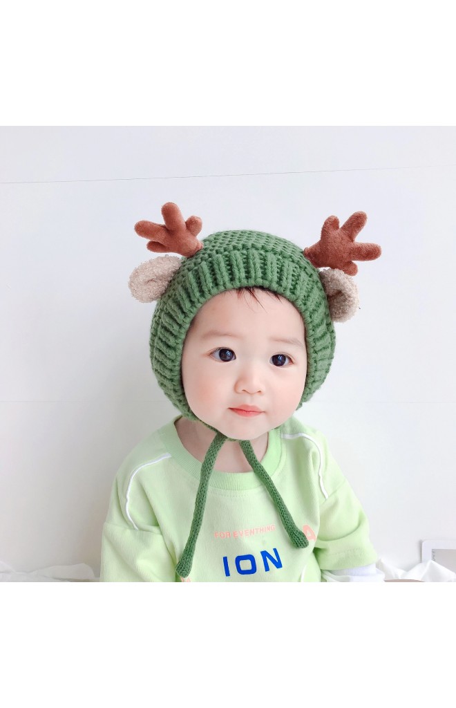 หมวกไหมพรมกวางน้อยน่ารักแบบผูกคาง