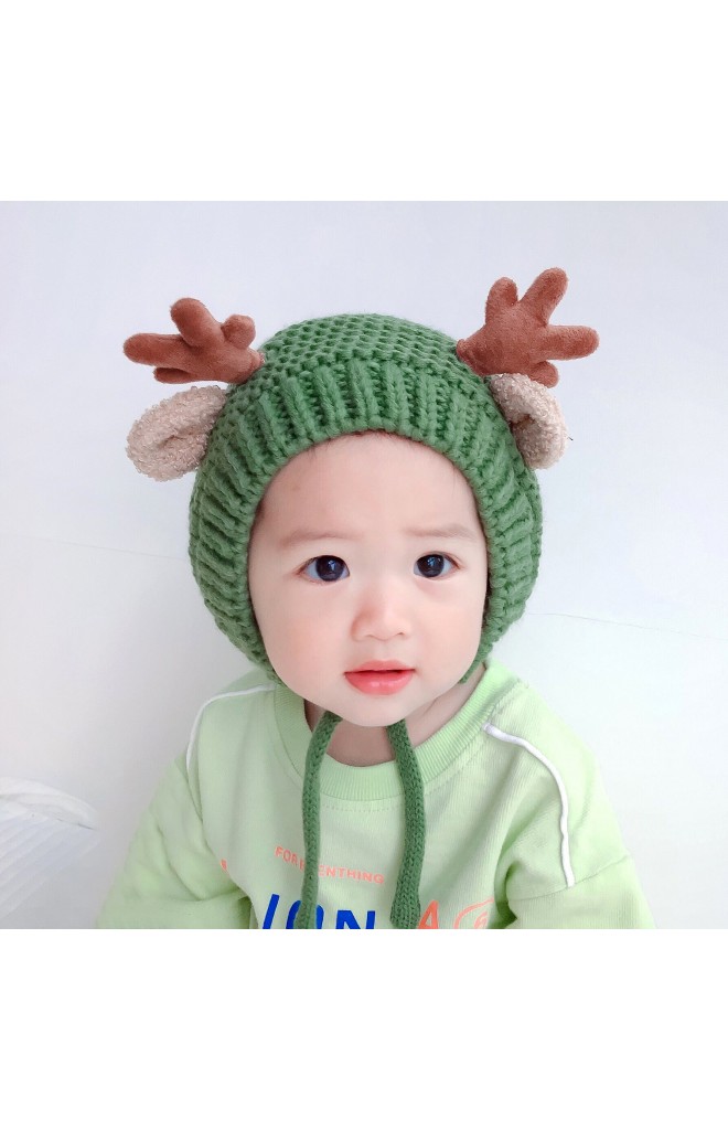 หมวกไหมพรมกวางน้อยน่ารักแบบผูกคาง