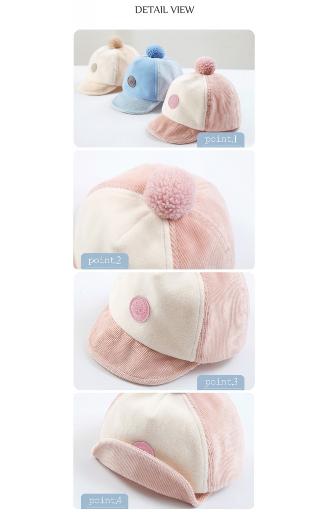 หมวกแก๊ปผ้าลูกฟูกนิ่มด้านบนแต่งปอม ด้านหน้าแต่งป้าย bear จาก GZMM