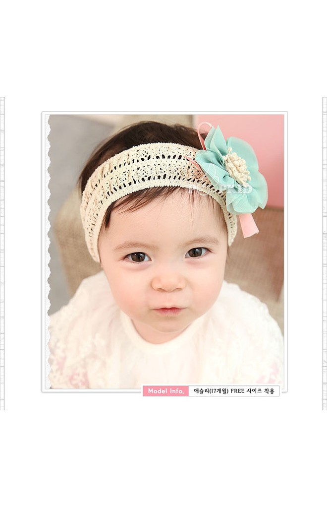ผ้าคาดผมเด็กหญิงผ้าลูกไม้ รูปดอกไม้ผูกโบว์น่ารัก