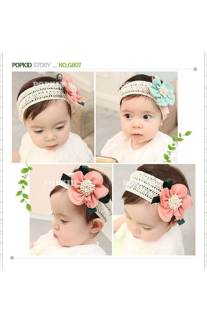 ผ้าคาดผมเด็กหญิงผ้าลูกไม้ รูปดอกไม้ผูกโบว์น่ารัก