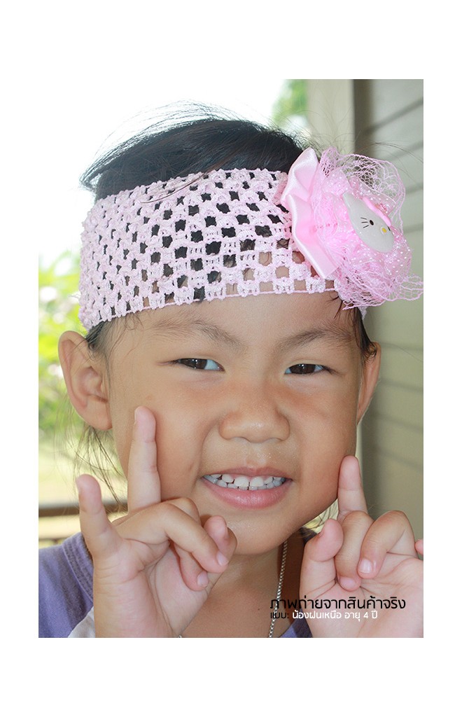ผ้าคาดผมรูปโบว์แต่งคิตตี้แบบสายคาดตาข่ายใหญ่