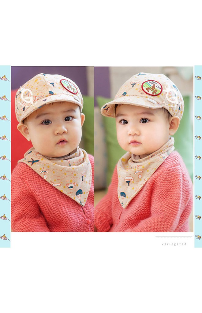 หมวกเด็กพร้อมผ้ากันเปื้อน เข้าชุดกัน ลาย Where are we Dad