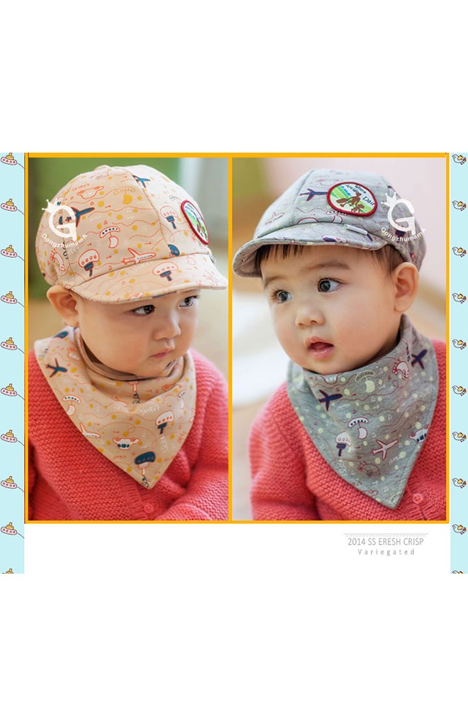 หมวกเด็กพร้อมผ้ากันเปื้อน เข้าชุดกัน ลาย Where are we Dad