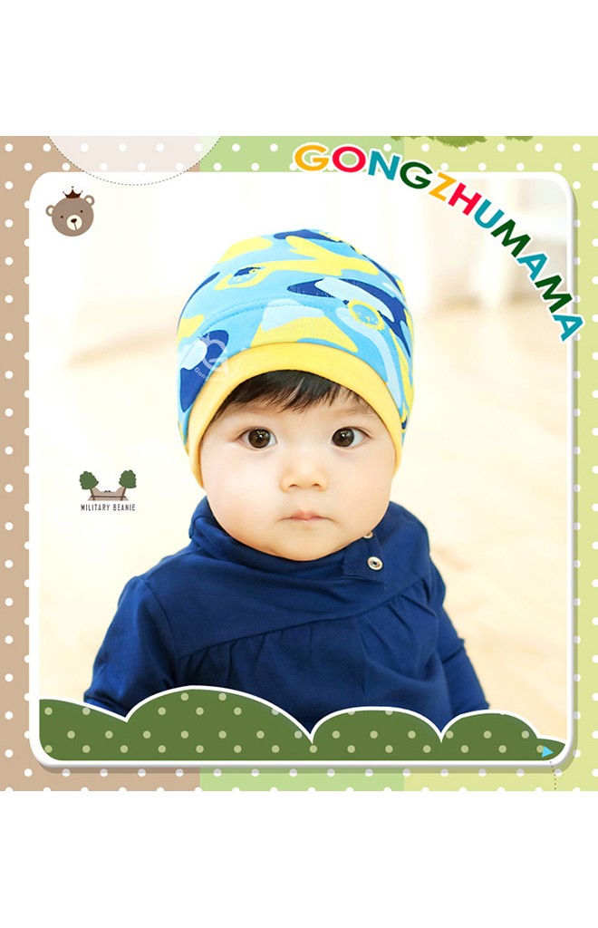 หมวกเด็กลายพรางทหาร แต่งขอบผ้าพื้น