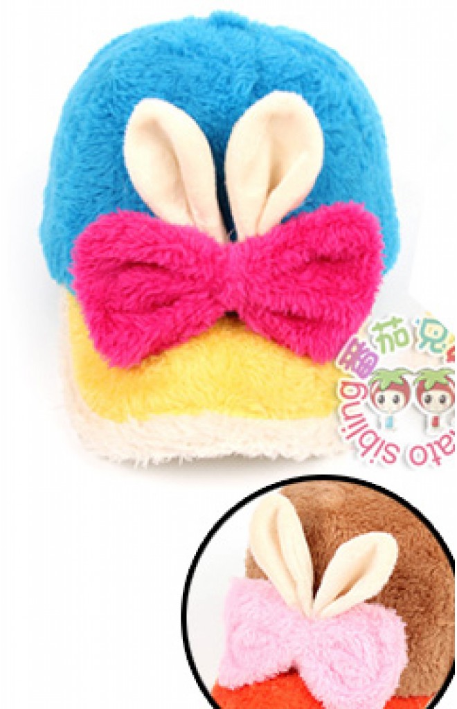 หมวกแก๊ปหูกระต่ายผูกโบว์ผ้ากำมะหยี่สีสันสดใส หมวกแก๊ปหูกระต่ายผูกโบว์ผ้ากำมะหยี่สีสันสดใส