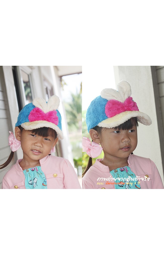 หมวกแก๊ปหูกระต่ายผูกโบว์ผ้ากำมะหยี่สีสันสดใส