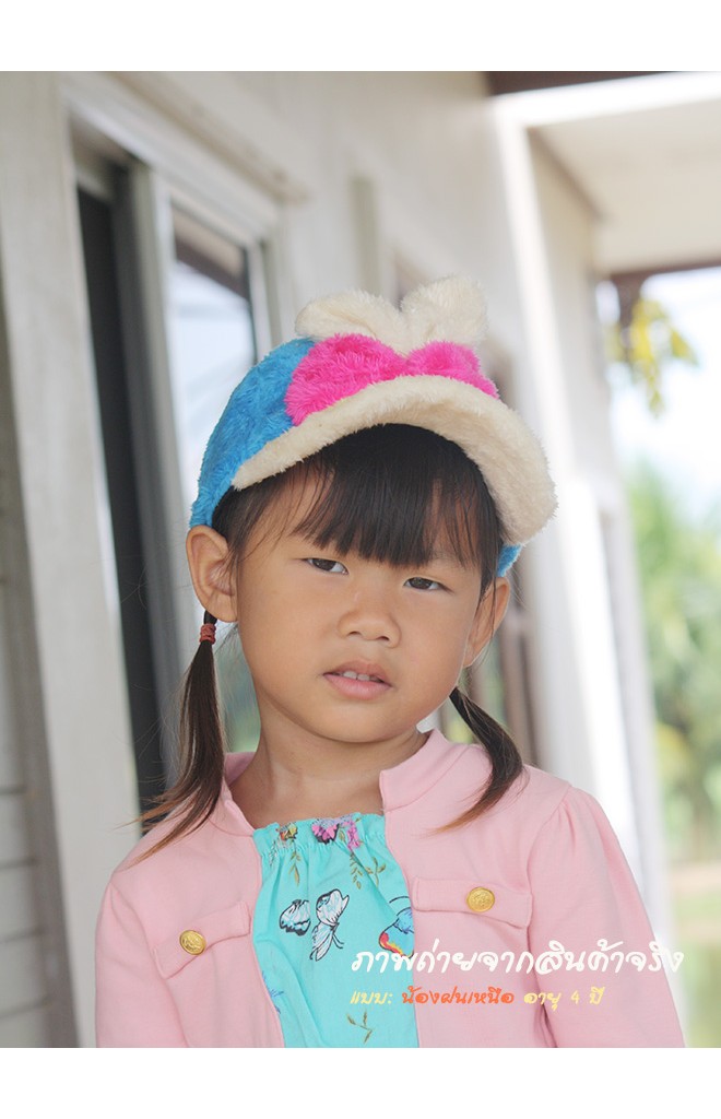 หมวกแก๊ปหูกระต่ายผูกโบว์ผ้ากำมะหยี่สีสันสดใส