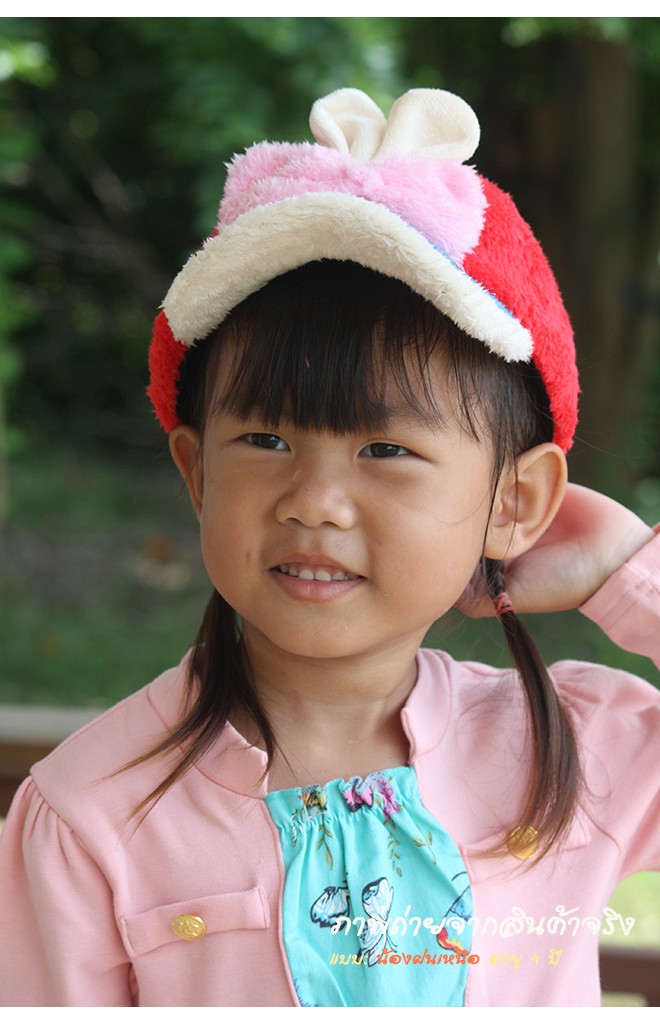 หมวกแก๊ปหูกระต่ายผูกโบว์ผ้ากำมะหยี่สีสันสดใส