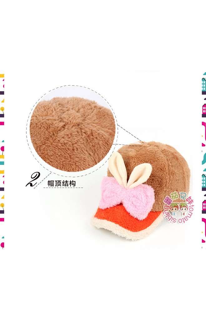 หมวกแก๊ปหูกระต่ายผูกโบว์ผ้ากำมะหยี่สีสันสดใส
