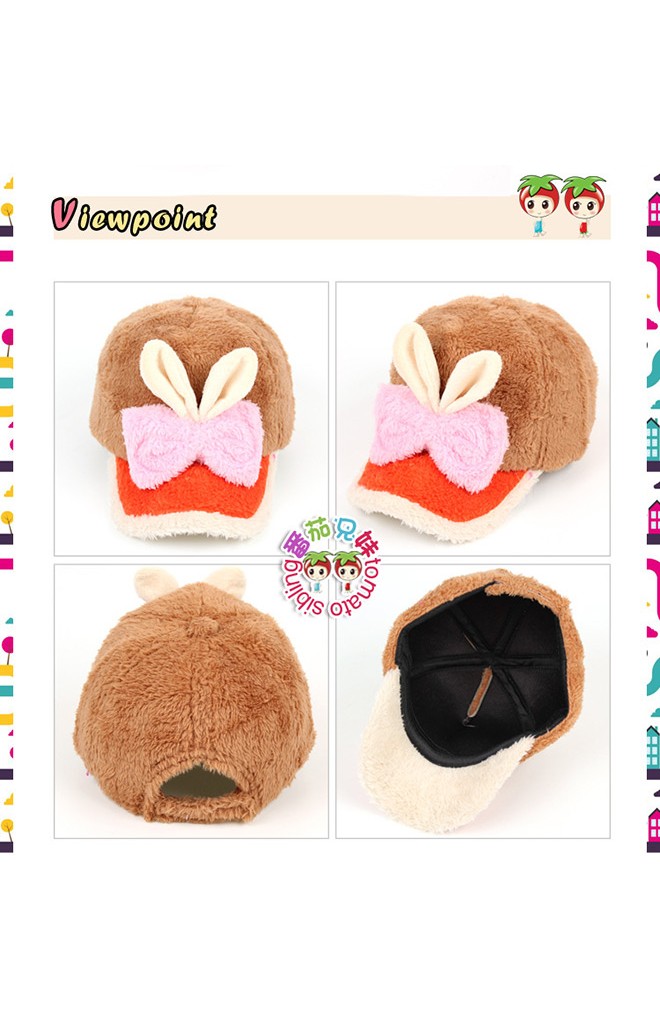 หมวกแก๊ปหูกระต่ายผูกโบว์ผ้ากำมะหยี่สีสันสดใส