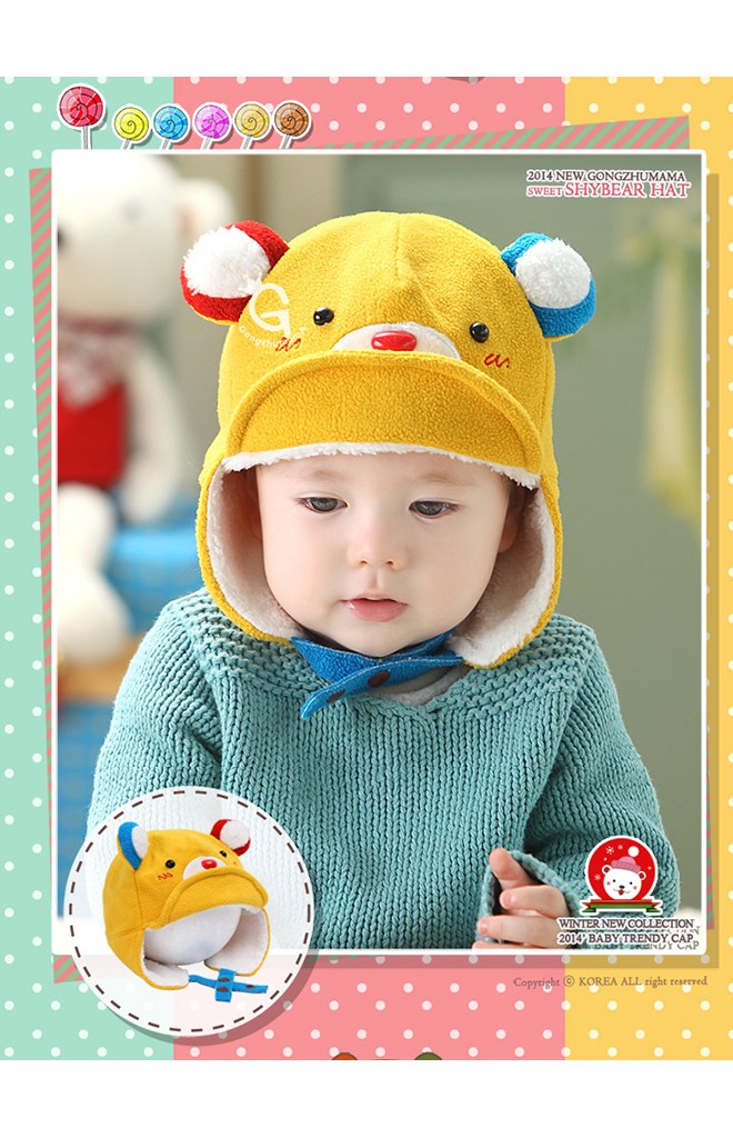 หมวกหมีแต่งหูน่ารัก ปีกด้านหน้าจะพับขึ้นหรือดึงลงก็เท่