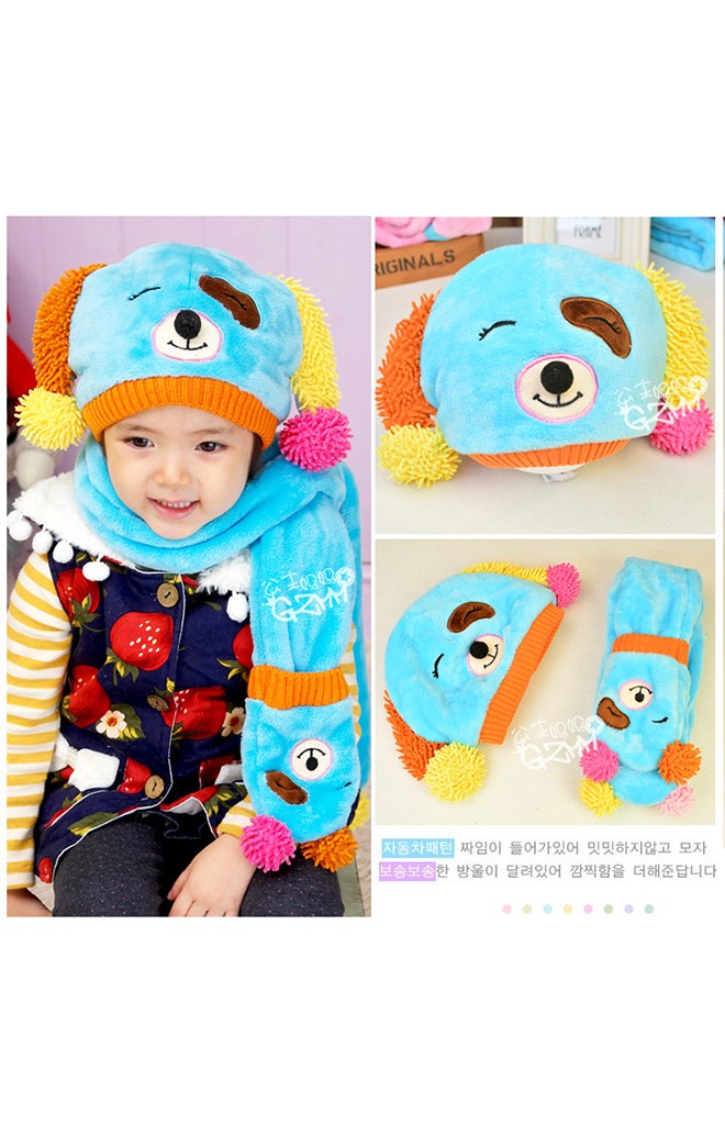 เซ็ตหมวกพร้อมผ้าพันคอเจ้าตูบหูยาว ผ้าขนสัตว์เทียม