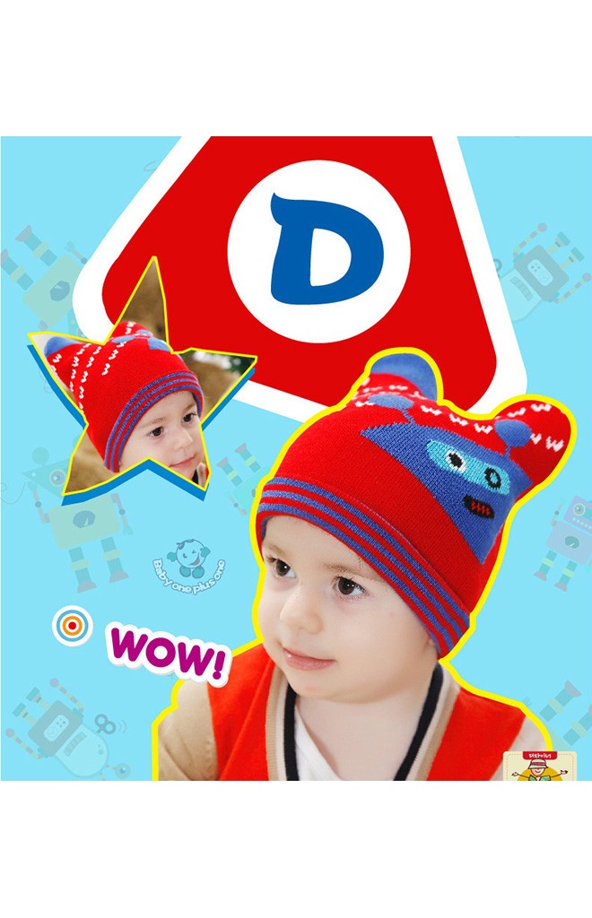 หมวกถักลายหุ่นยนต์มีเขา ผ้าหนานุ่ม