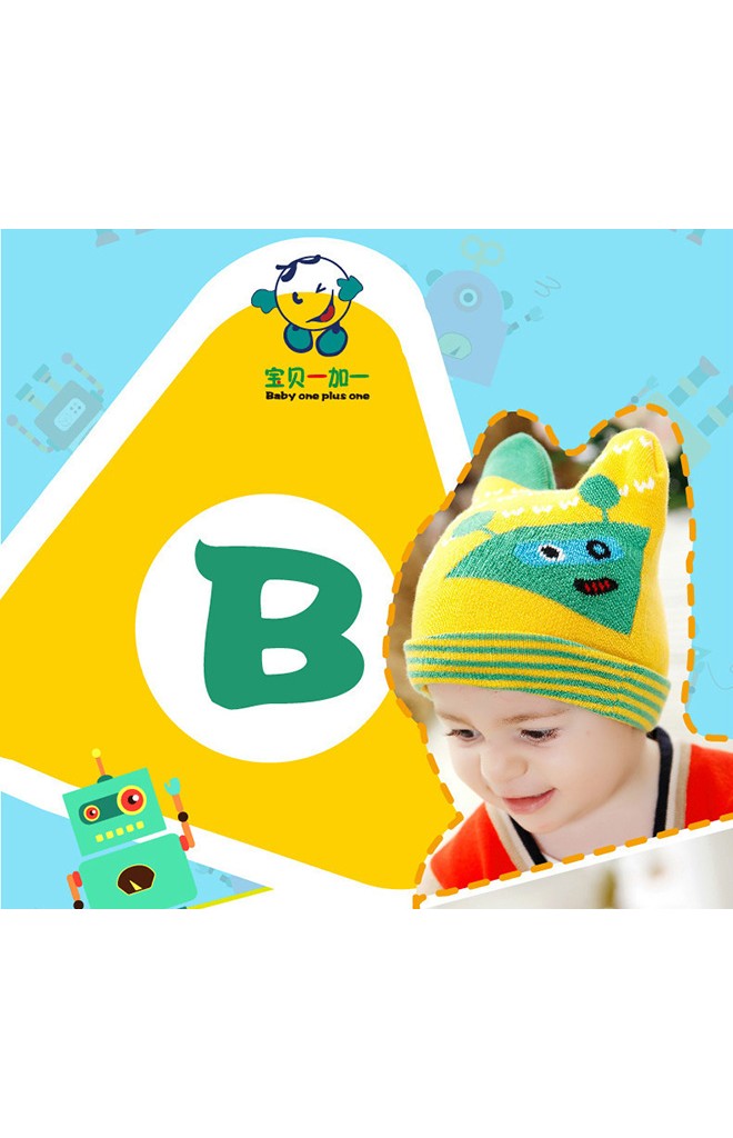 หมวกถักลายหุ่นยนต์มีเขา ผ้าหนานุ่ม