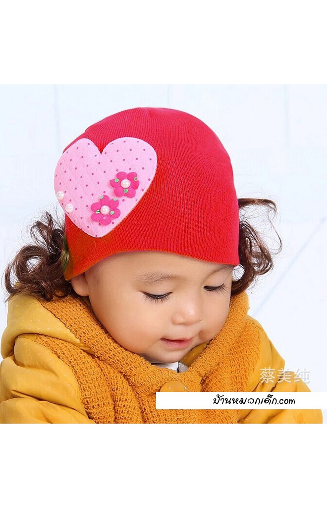 หมวกปอยผมแต่งรูปหัวใจสีชมพูใหญ่