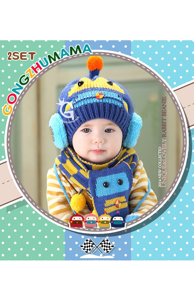 หมวกไหมพรมหุ่นยนต์ดีไซน์ใหม่มาพร้อมผ้าพันคอสุดเท่